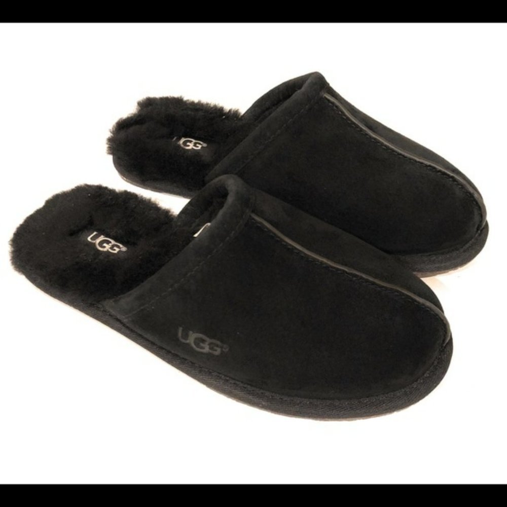 NIB UGG PEARLE SUEDE‎ SHEARLING SLIP ON SLIPPERS BLACK